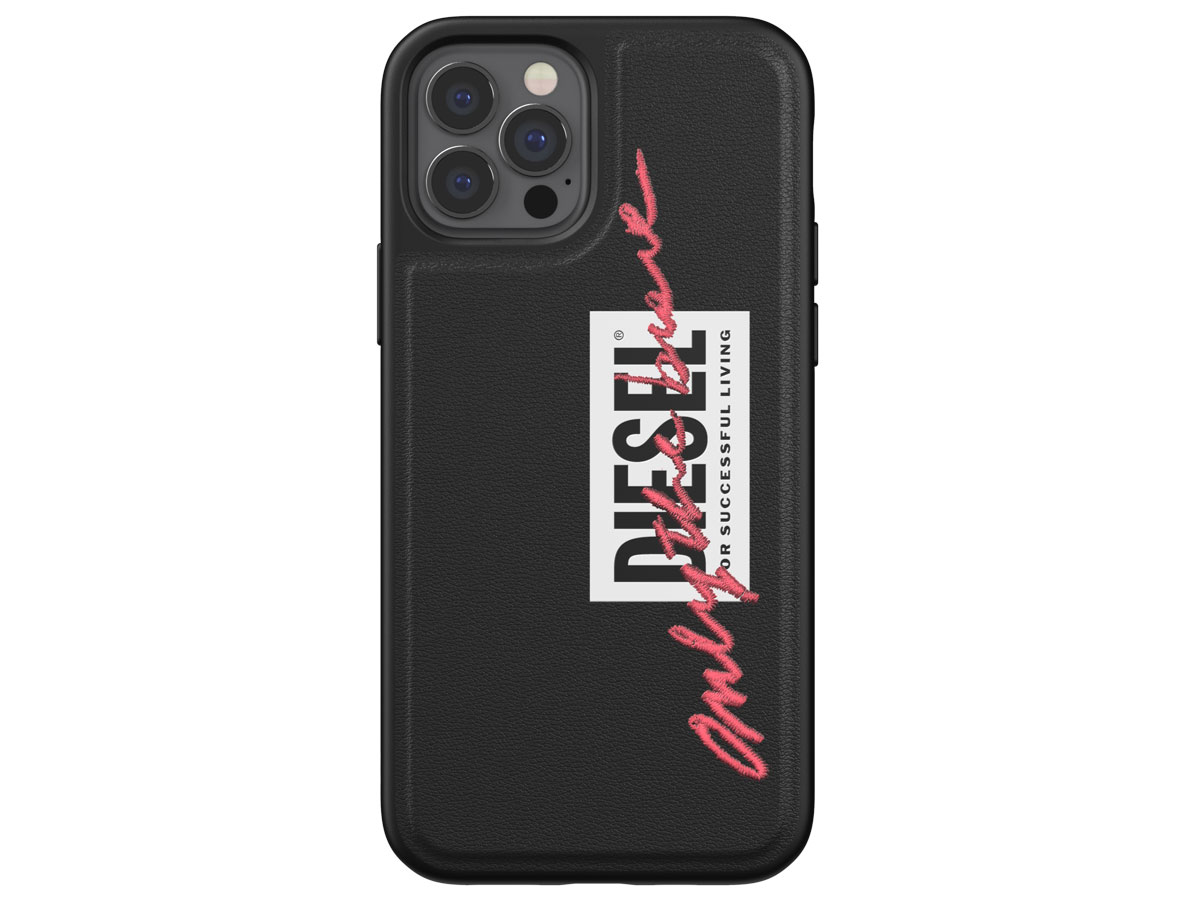 Diesel Embroided Case Zwart/Coral - iPhone 12/12 Pro hoesje