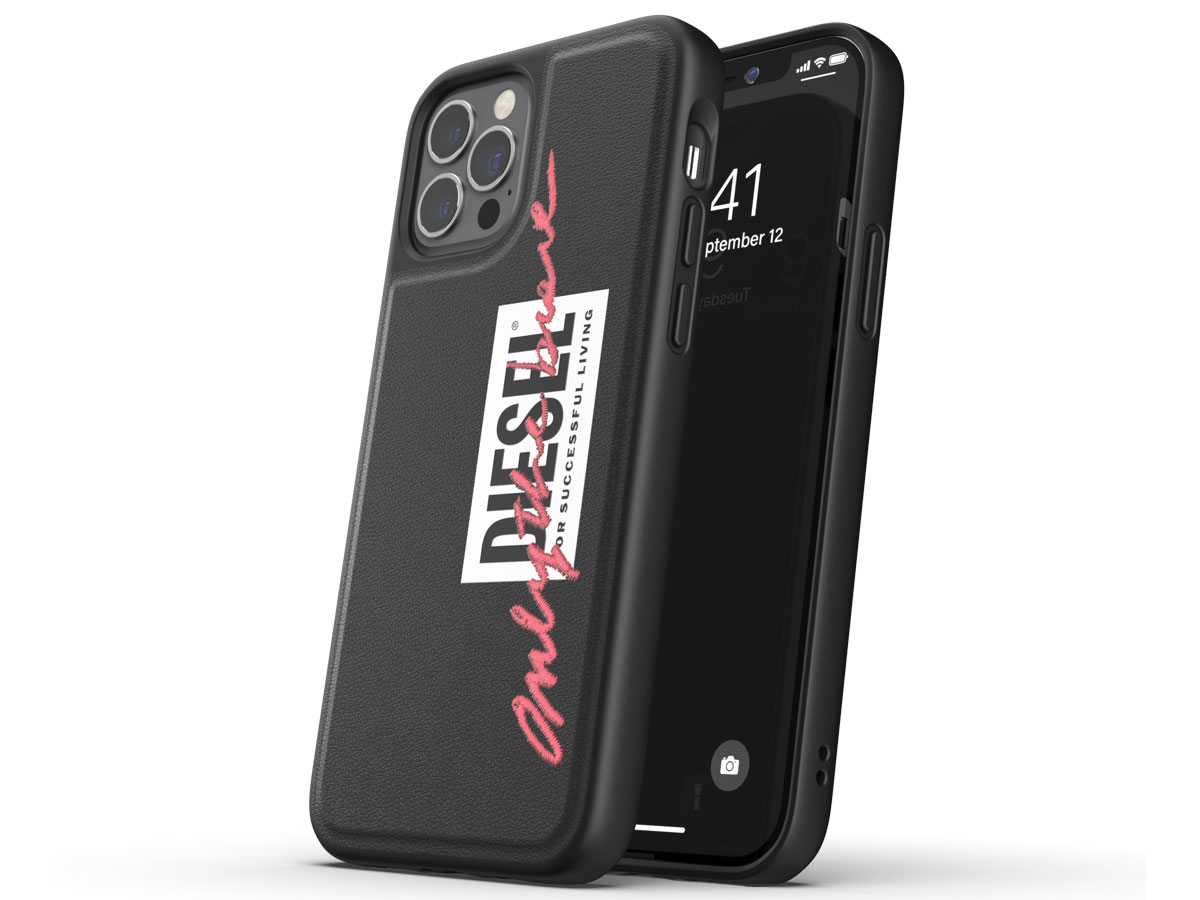 Diesel Embroided Case Zwart/Coral - iPhone 12/12 Pro hoesje