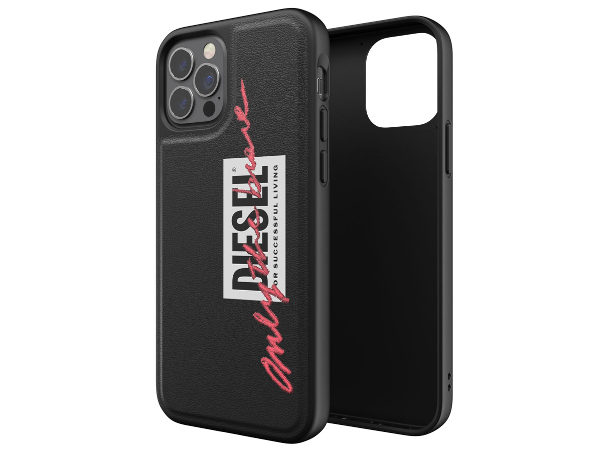 Diesel Embroided Case Zwart/Coral - iPhone 12/12 Pro hoesje