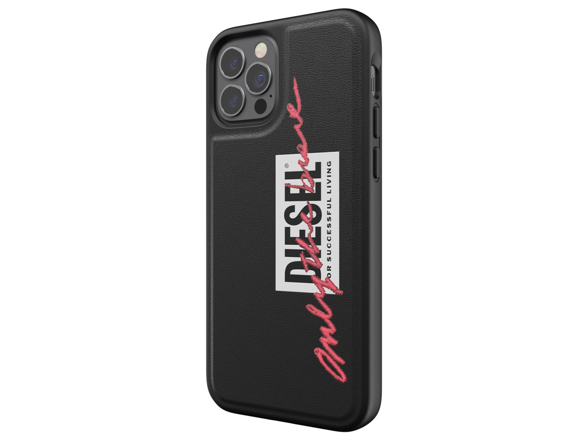 Diesel Embroided Case Zwart/Coral - iPhone 12/12 Pro hoesje