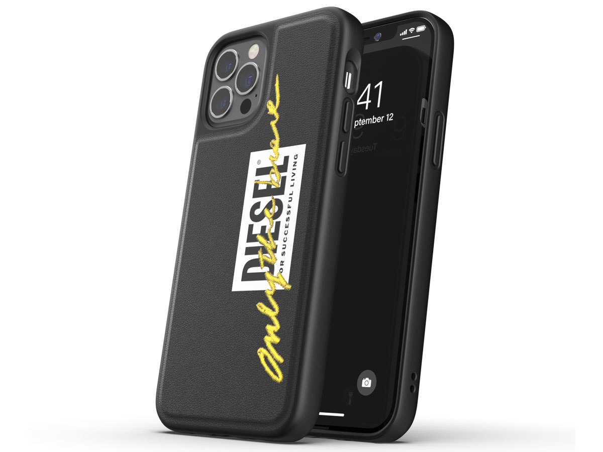 Diesel Embroided Case Zwart/Lime - iPhone 12/12 Pro hoesje