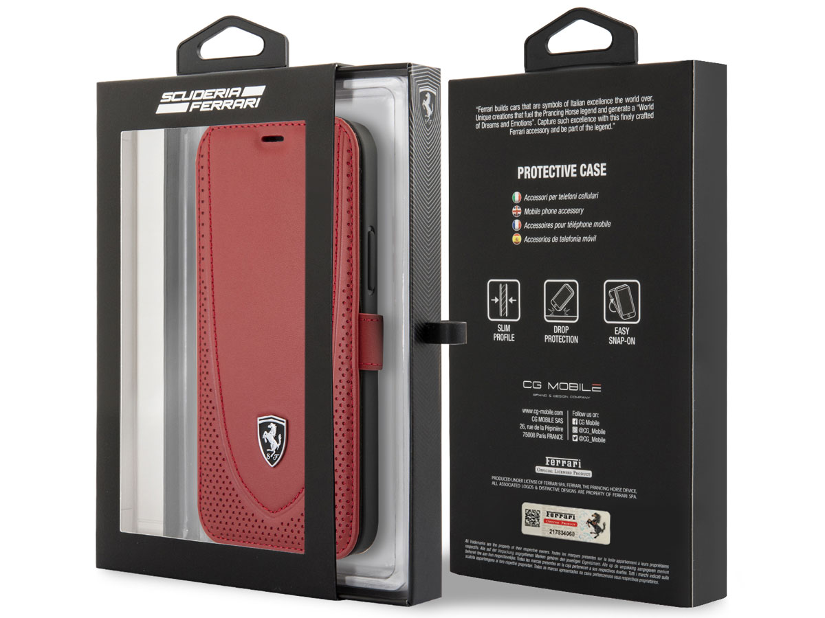 Ferrari Off Track Perforated Leather Bookcase Rood - iPhone 12/12 Pro Hoesje