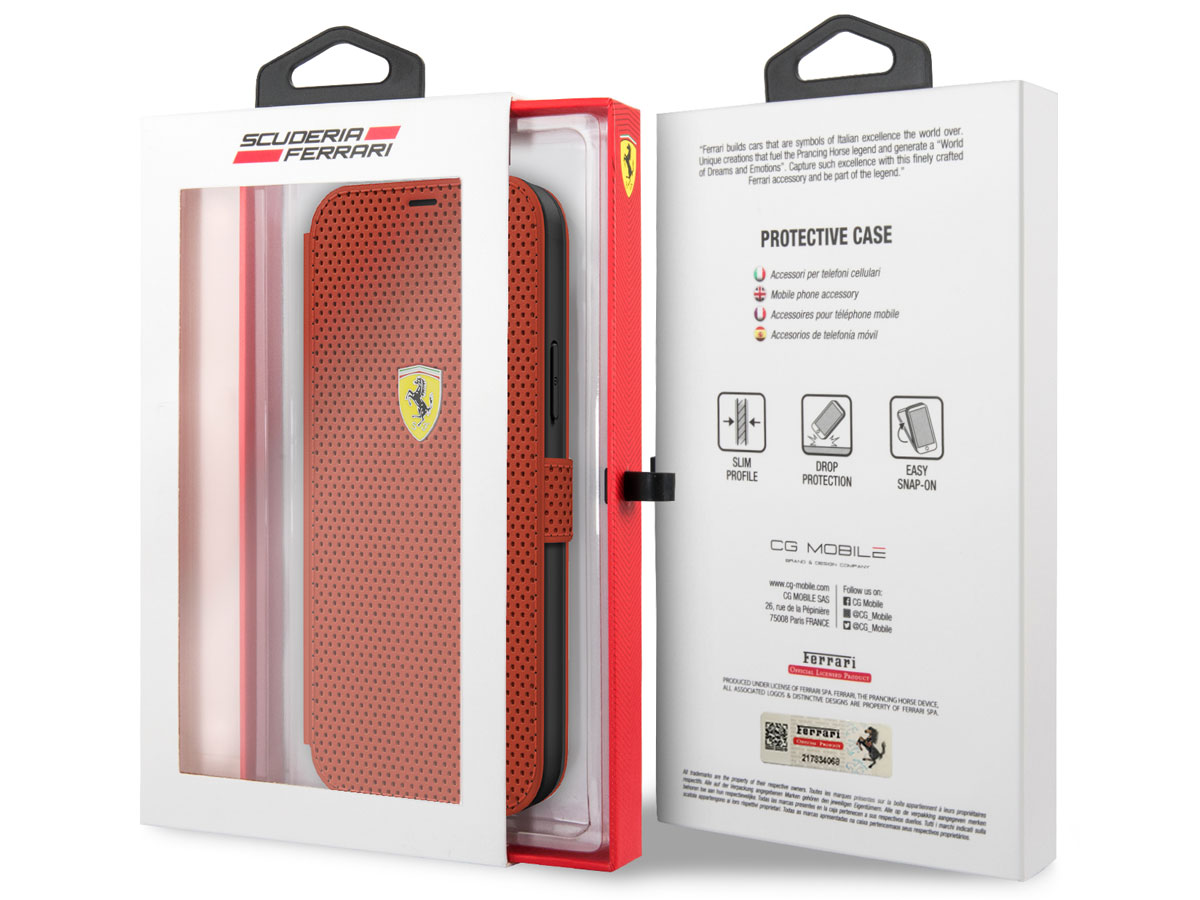 Ferrari On Track Perforated Bookcase Rood - iPhone 12/12 Pro Hoesje