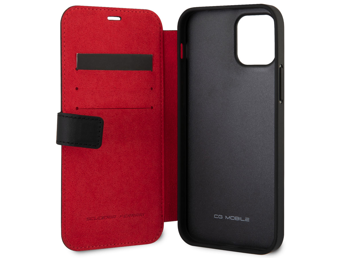 Ferrari Off Track Perforated Leather Bookcase Zwart - iPhone 12/12 Pro Hoesje