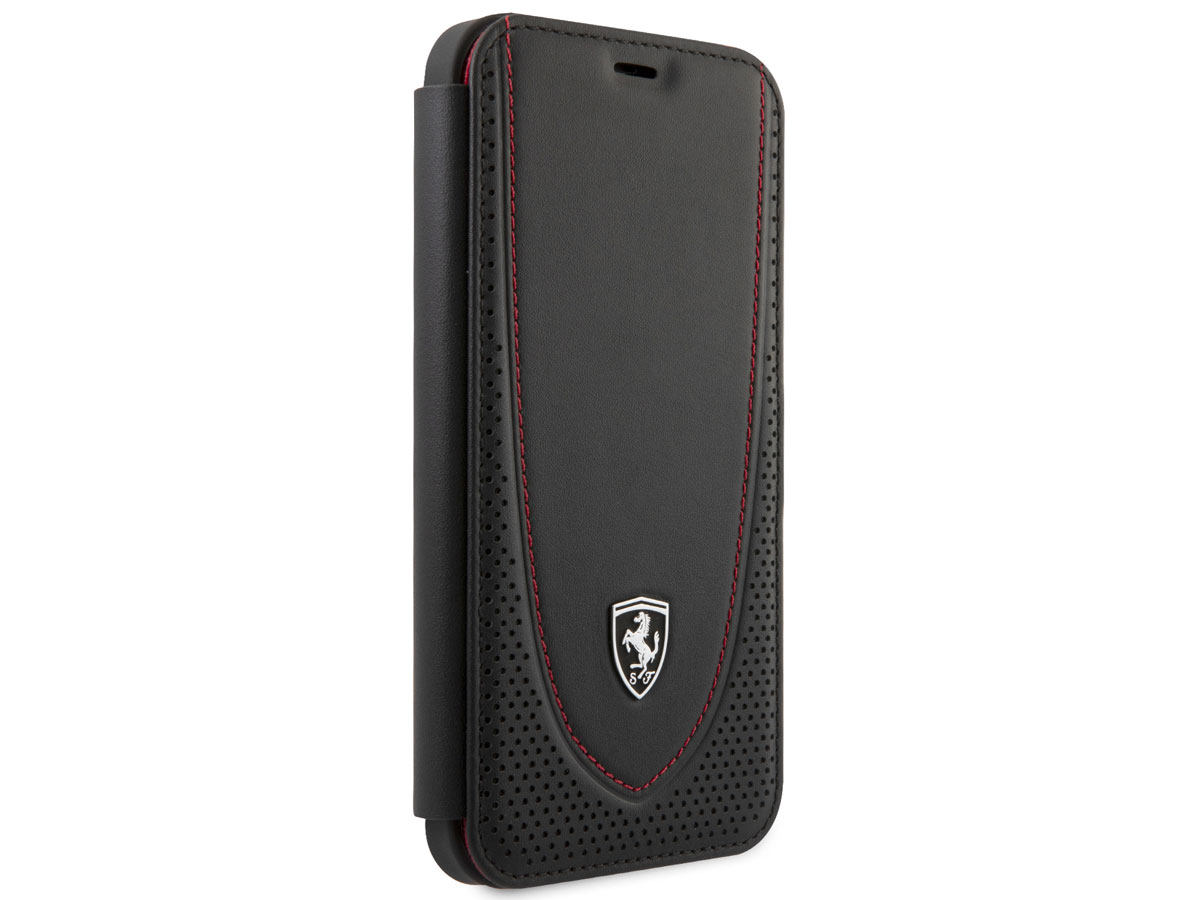 Ferrari Off Track Perforated Leather Bookcase Zwart - iPhone 12/12 Pro Hoesje