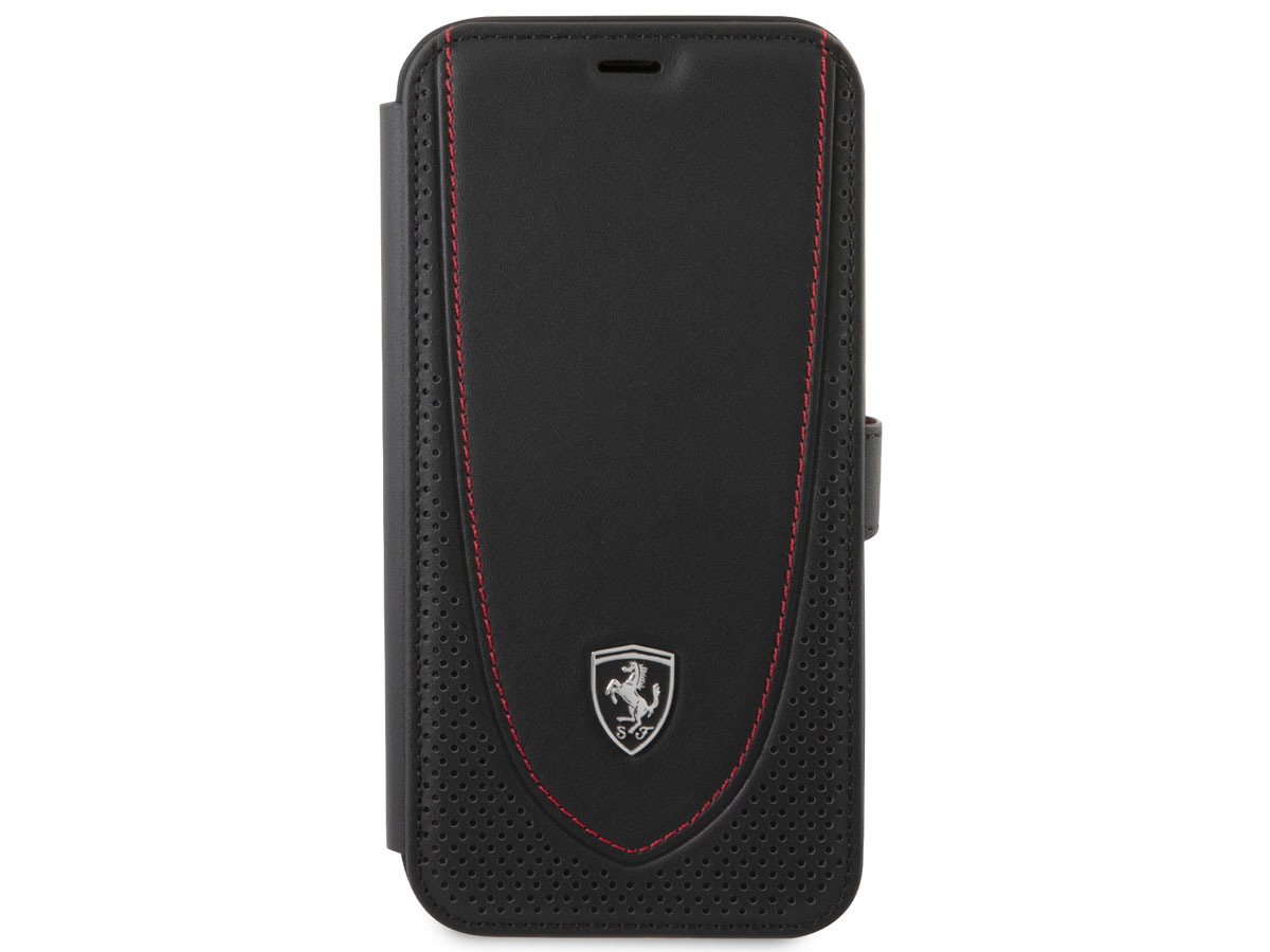 Ferrari Off Track Perforated Leather Bookcase Zwart - iPhone 12/12 Pro Hoesje
