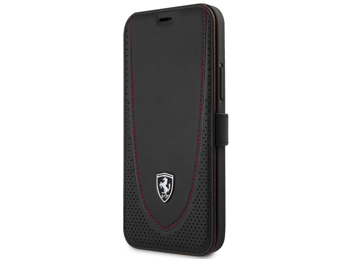 Ferrari Off Track Perforated Leather Bookcase Zwart - iPhone 12/12 Pro Hoesje