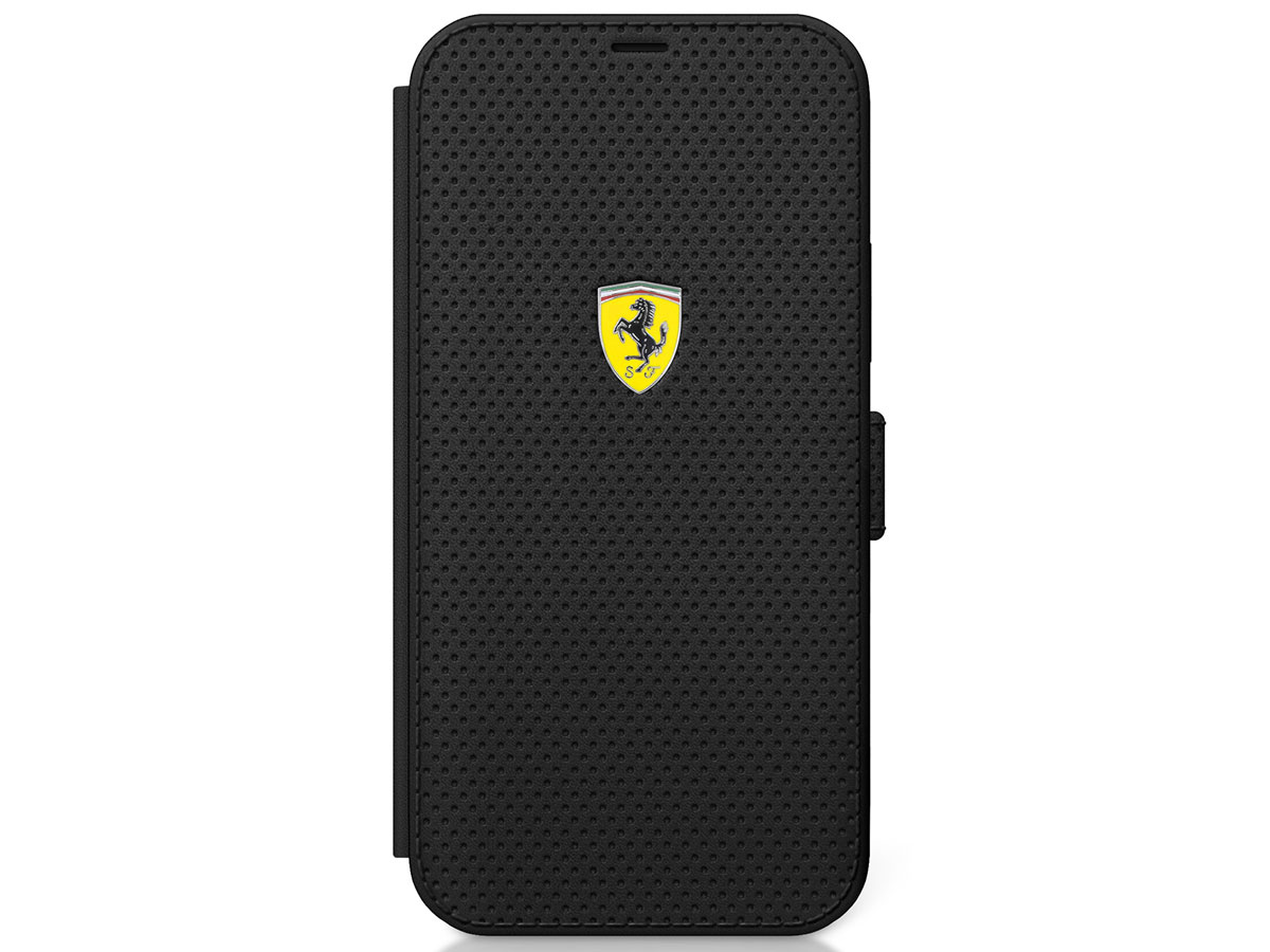 Ferrari On Track Perforated Bookcase Zwart - iPhone 12/12 Pro Hoesje
