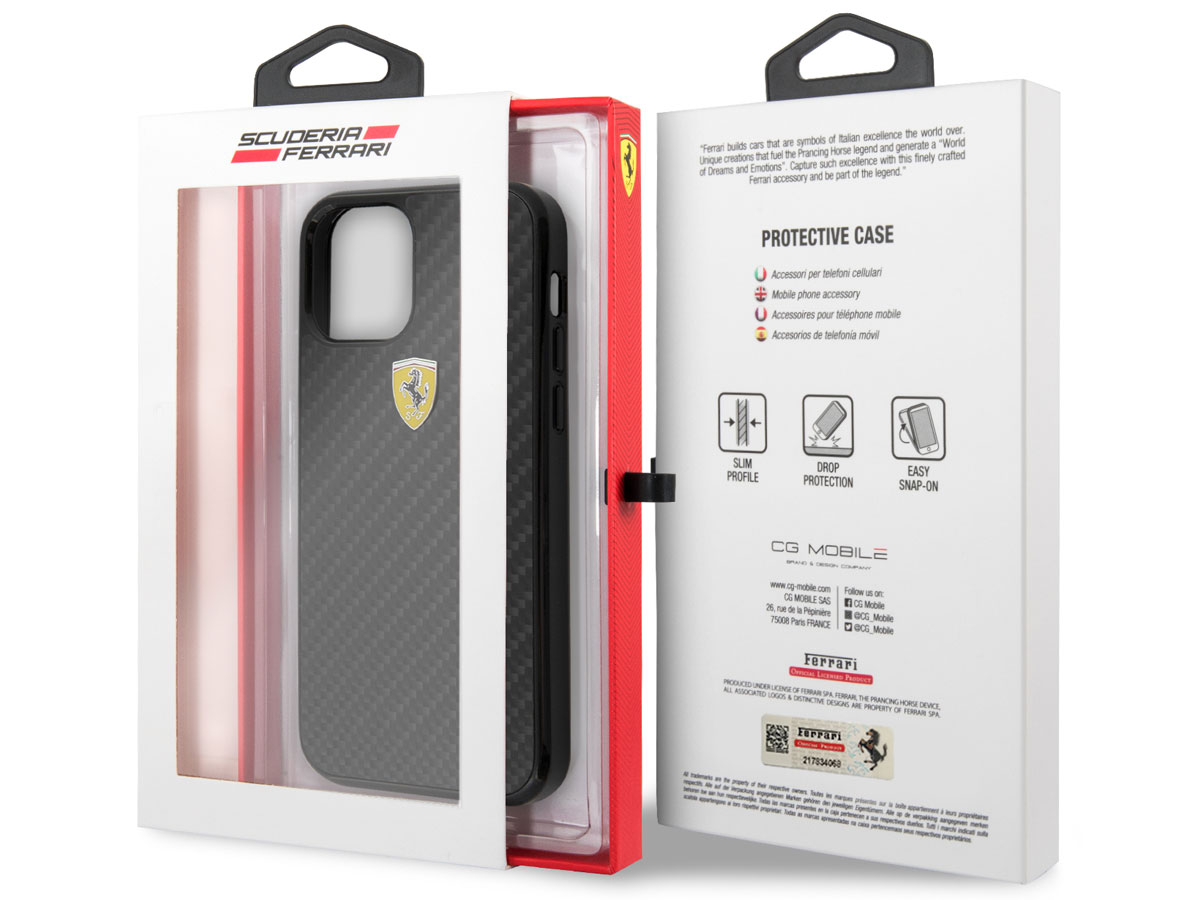 Ferrari Carbon Hard Case Zwart - iPhone 12/12 Pro Hoesje