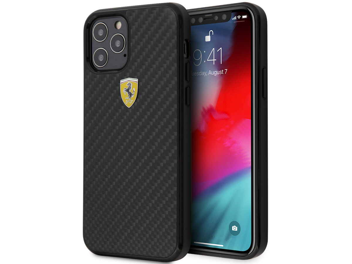 Ferrari Carbon Hard Case Zwart - iPhone 12/12 Pro Hoesje