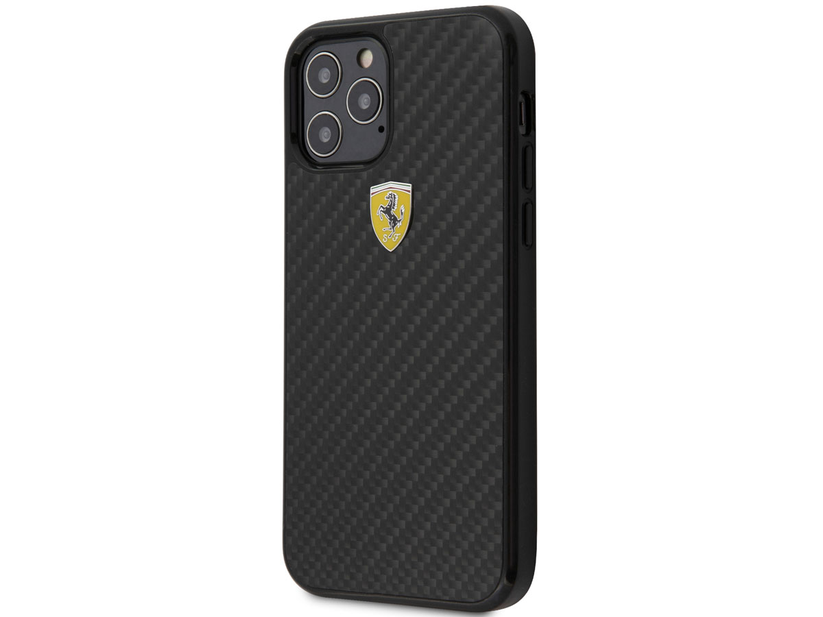 Ferrari Carbon Hard Case Zwart - iPhone 12/12 Pro Hoesje
