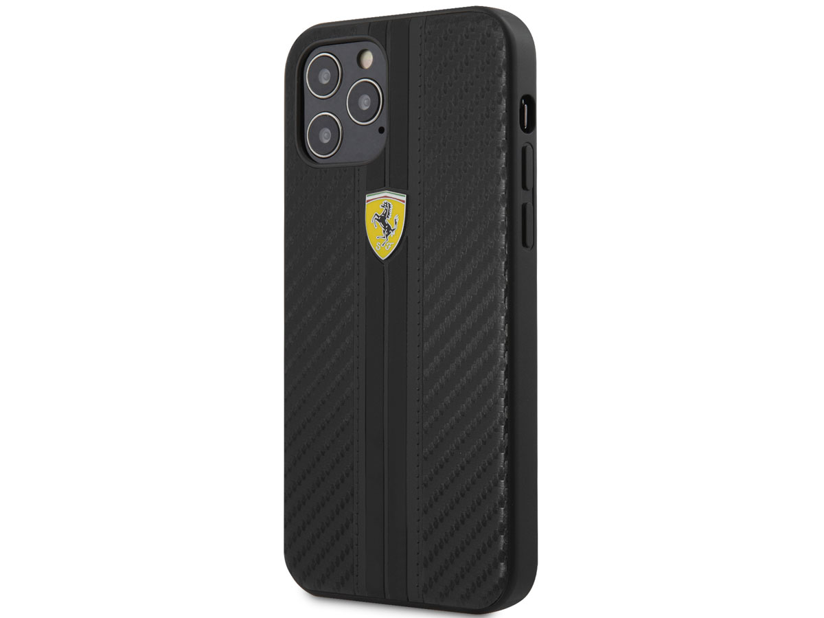 Ferrari Carbon PU Case Zwart - iPhone 12/12 Pro Hoesje