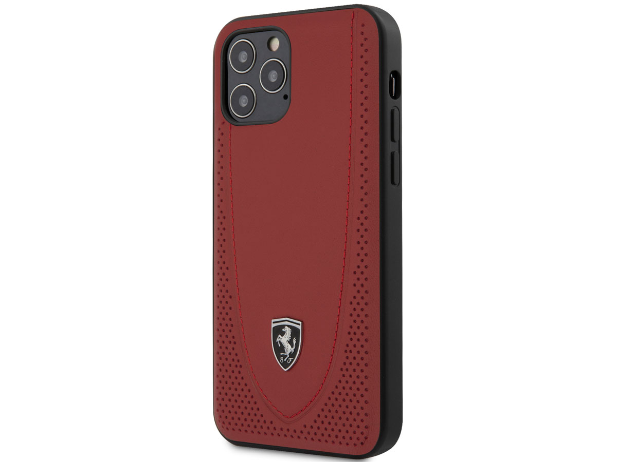 Ferrari Perforated Leather Case Rood - iPhone 12/12 Pro Hoesje