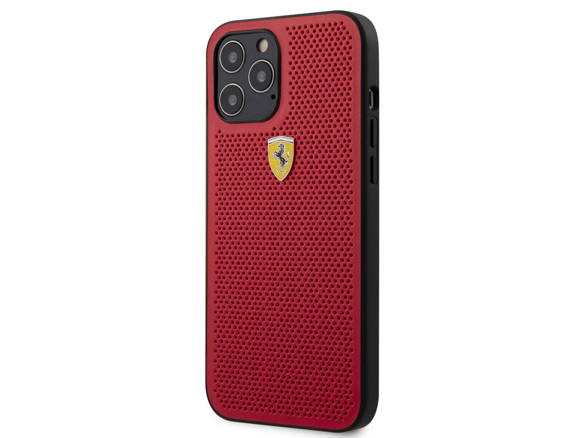 Ferrari Perforated PU Case Rood - iPhone 12/12 Pro Hoesje