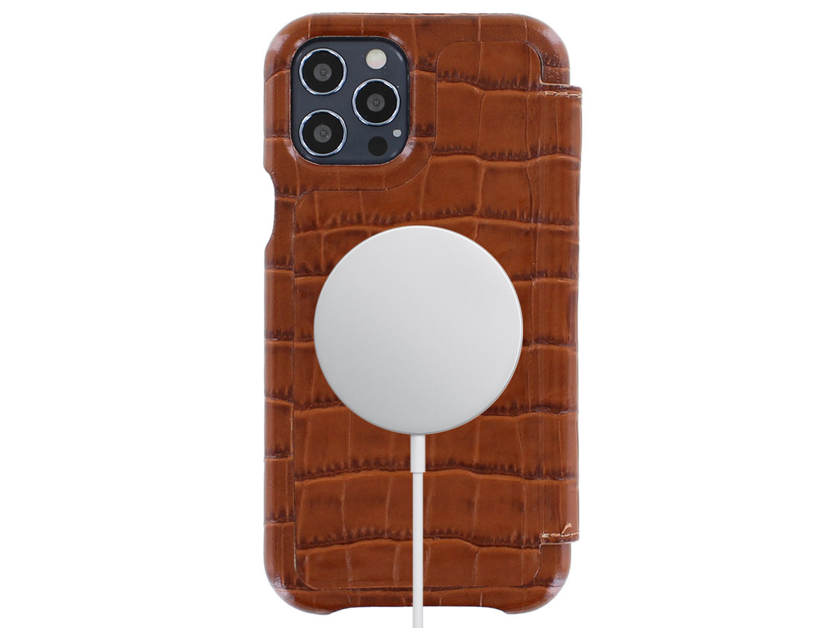 Graffi Oyster Croco Cognac Leer - iPhone 12/12 Pro hoesje