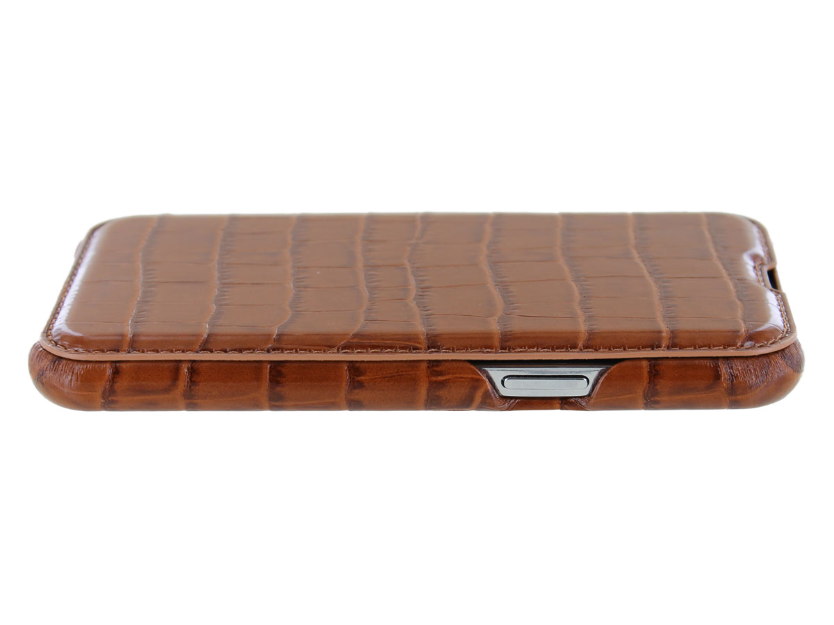 Graffi Oyster Croco Cognac Leer - iPhone 12/12 Pro hoesje