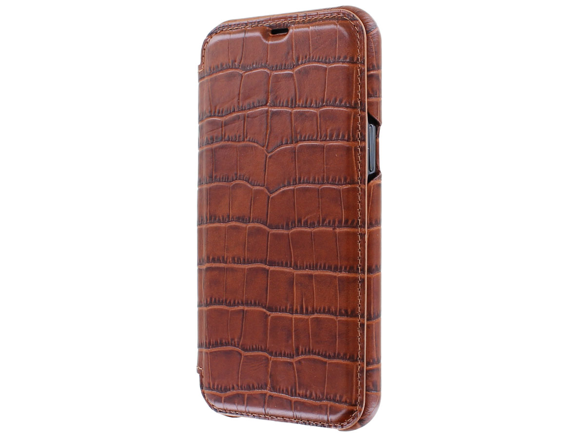 Graffi Oyster Croco Cognac Leer - iPhone 12/12 Pro hoesje