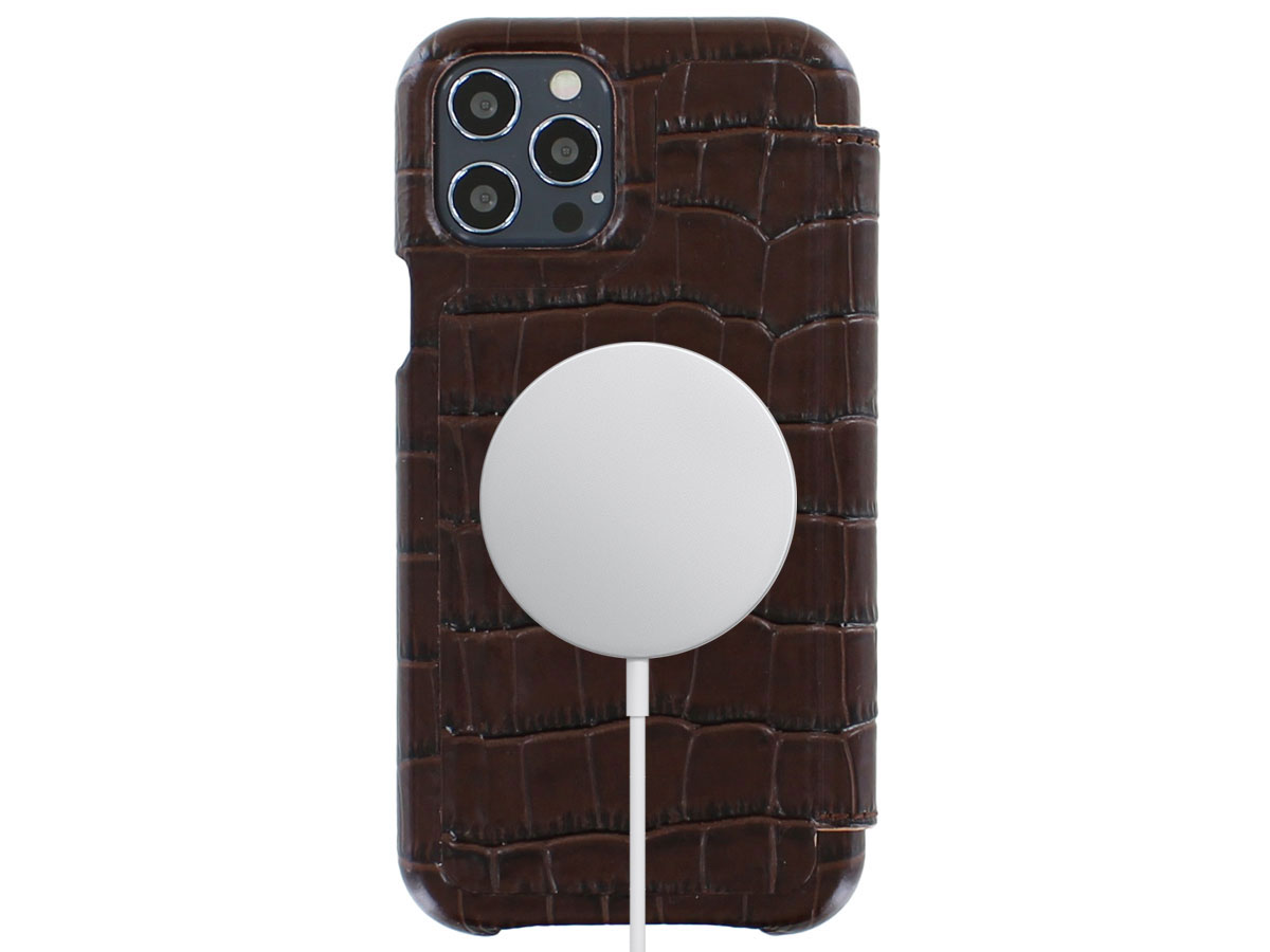 Graffi Oyster Croco Bruin Leer - iPhone 12/12 Pro hoesje