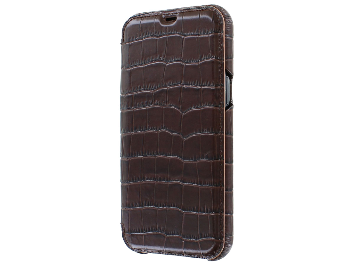 Graffi Oyster Croco Bruin Leer - iPhone 12/12 Pro hoesje