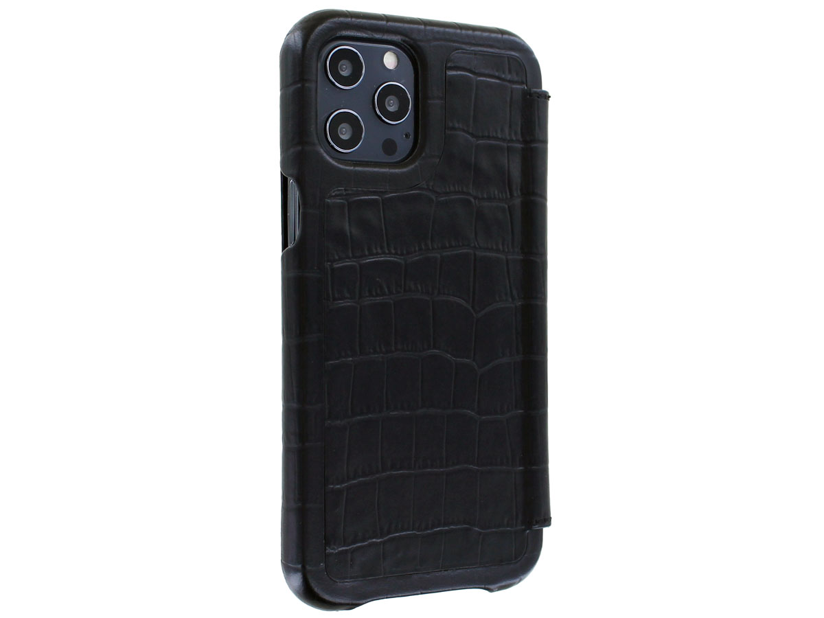 Graffi Oyster Croco Zwart Leer - iPhone 12/12 Pro hoesje