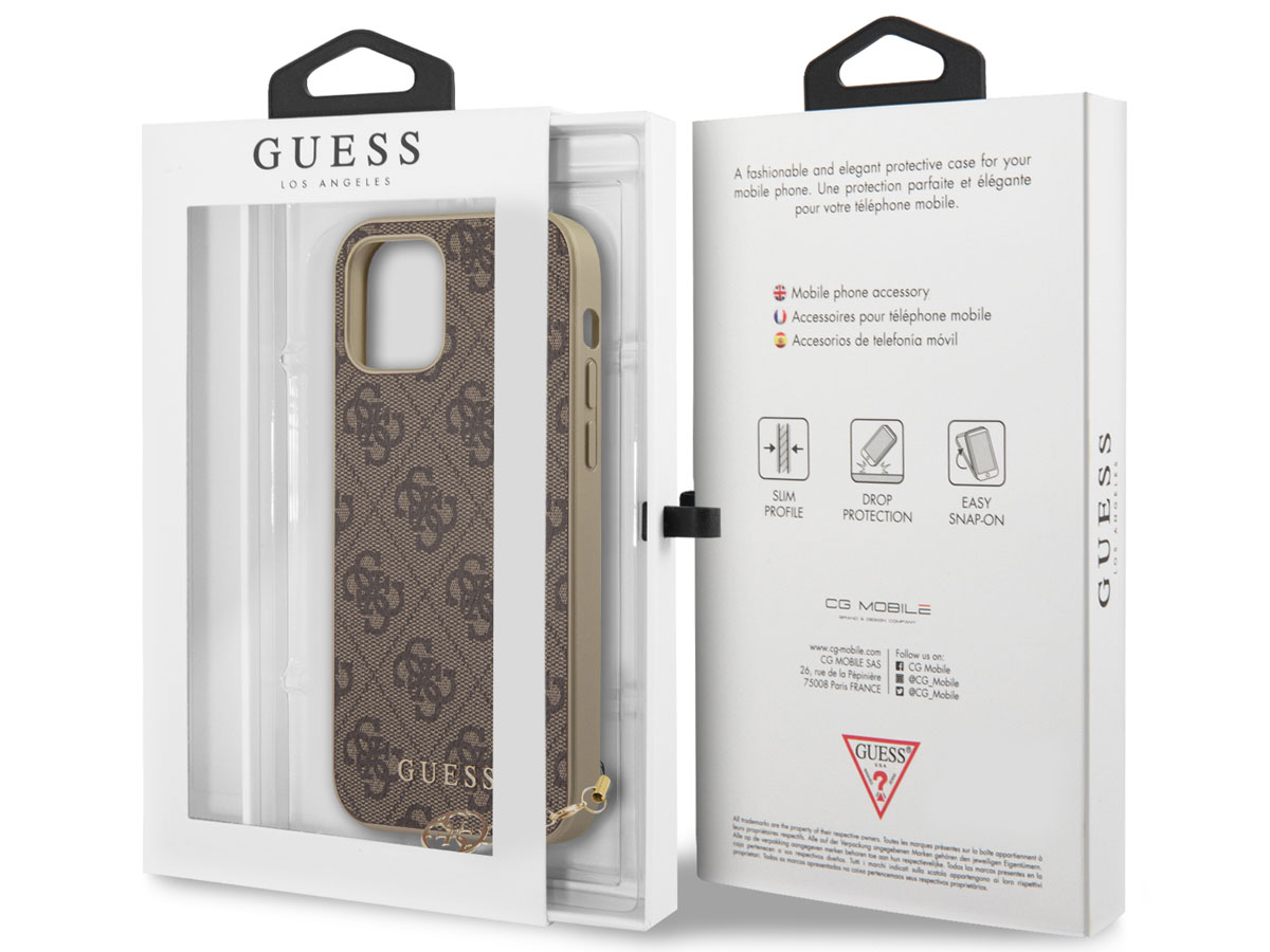Guess 4G Monogram Charm Case Bruin - iPhone 12/12 Pro hoesje