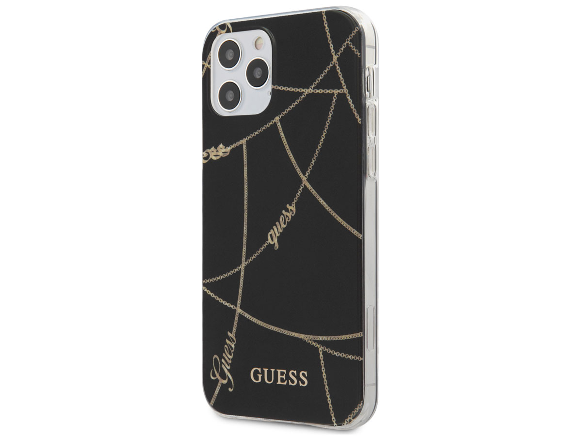 Guess Gold Chains TPU Case Zwart - iPhone 12/12 Pro hoesje