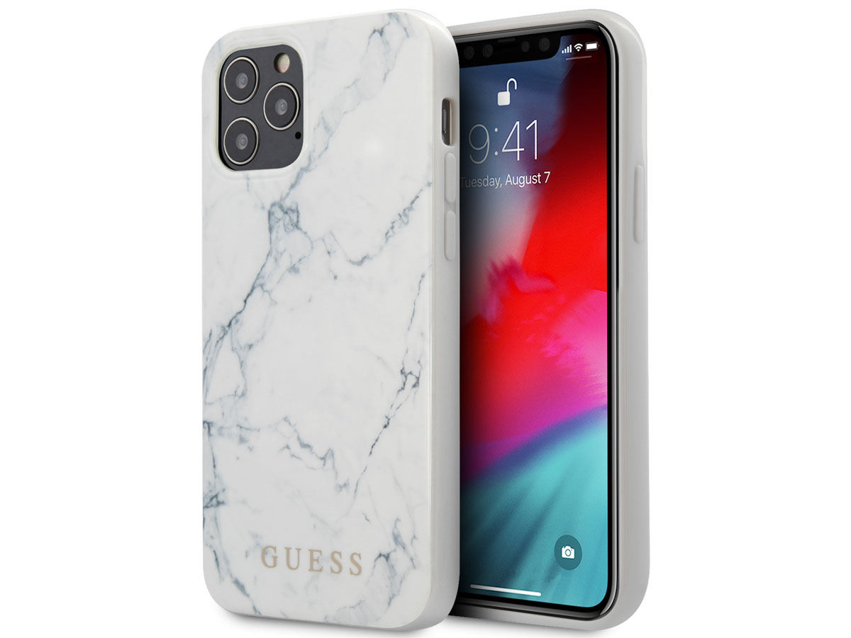 Guess Marble Case Wit - iPhone 12/12 Pro hoesje