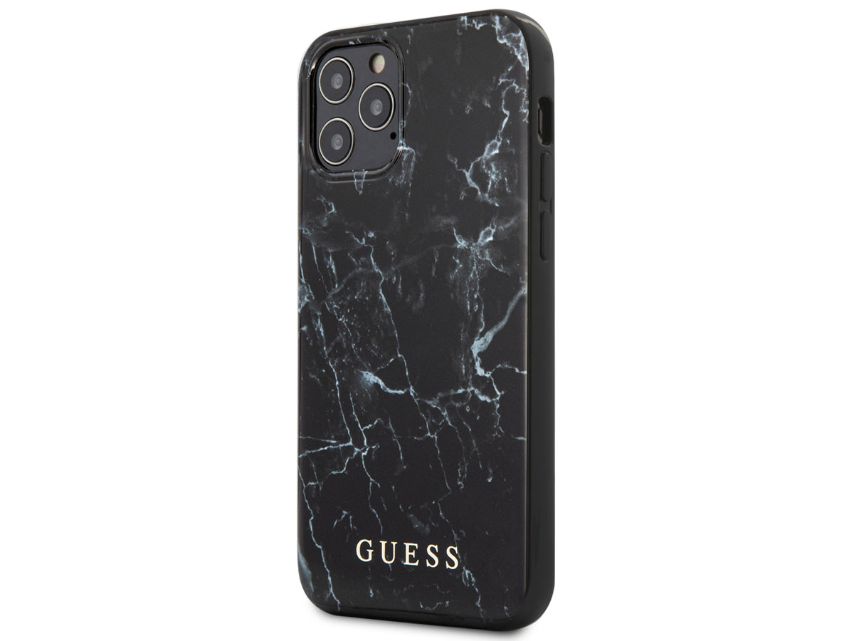 Guess Marble Case Zwart - iPhone 12/12 Pro hoesje