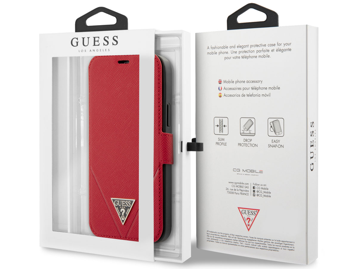 Guess Saffiano BookCase Rood - iPhone 12/12 Pro hoesje