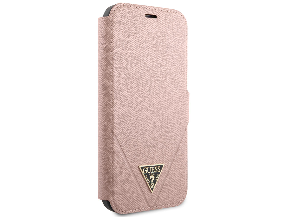 Guess Saffiano BookCase Roze - iPhone 12/12 Pro hoesje