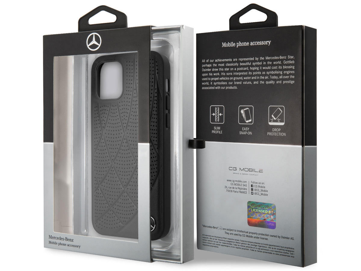 Mercedes-Benz Bow Line Leather Case Zwart - iPhone 12/12 Pro hoesje