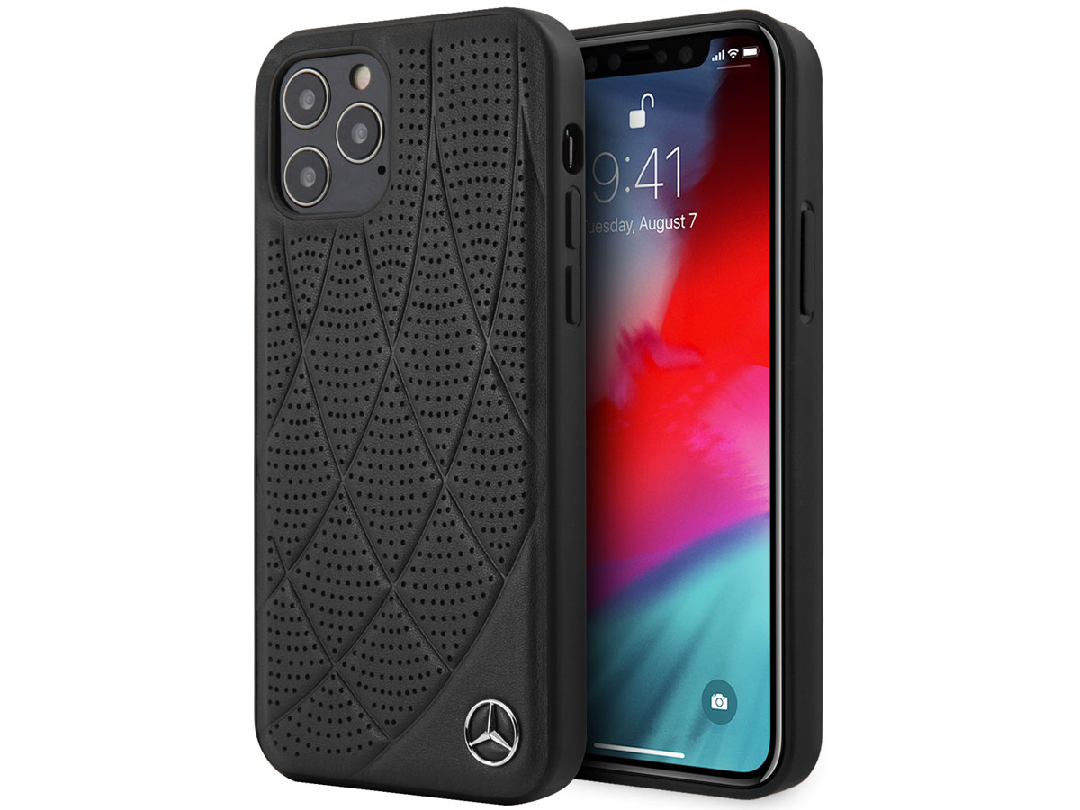 Mercedes-Benz Bow Line Leather Case Zwart - iPhone 12/12 Pro hoesje