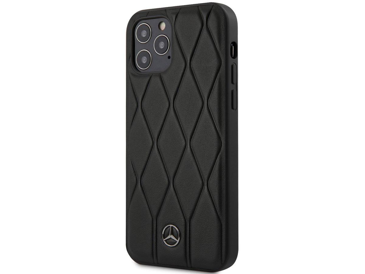 Mercedes-Benz Wave Line Leather Case Zwart - iPhone 12/12 Pro hoesje