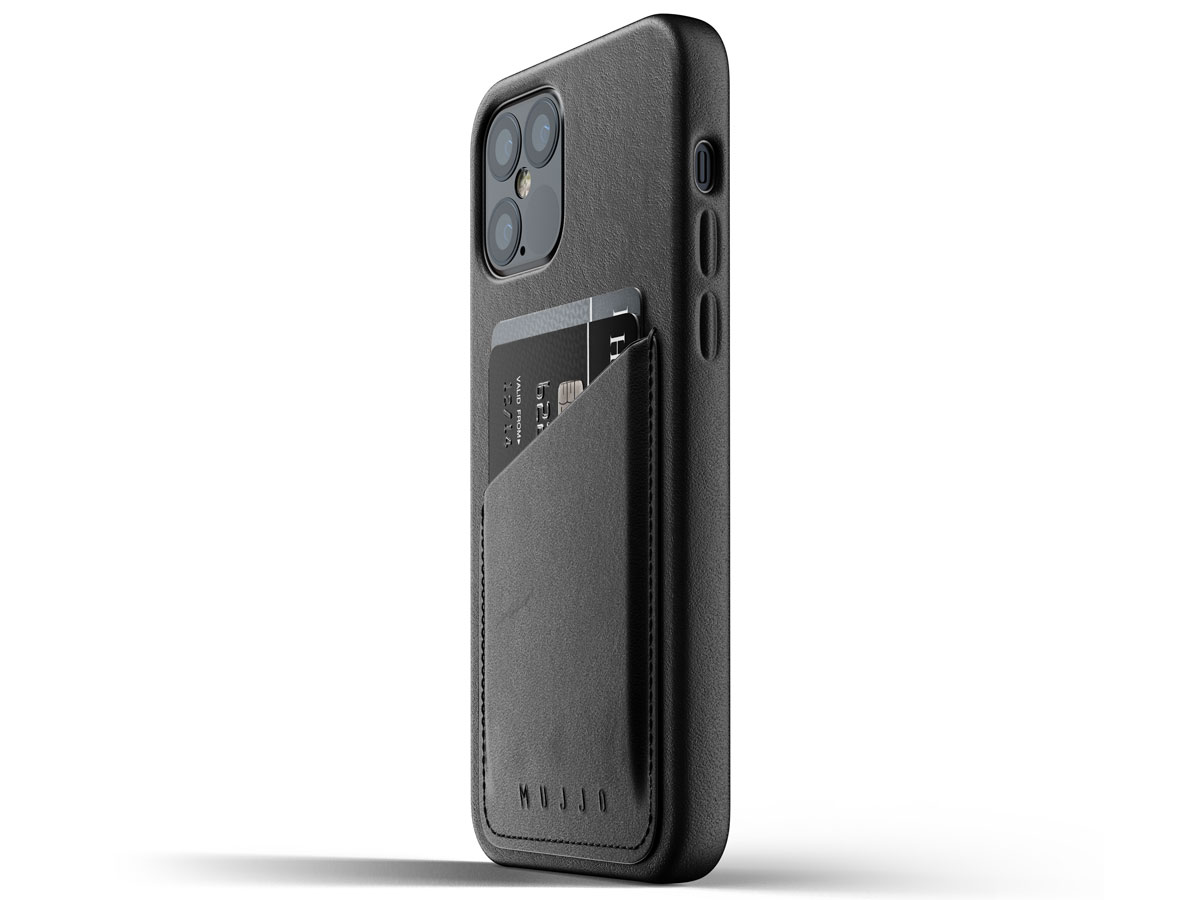 Mujjo Full Leather Wallet Case Zwart - iPhone 12/12 Pro Hoesje Leer