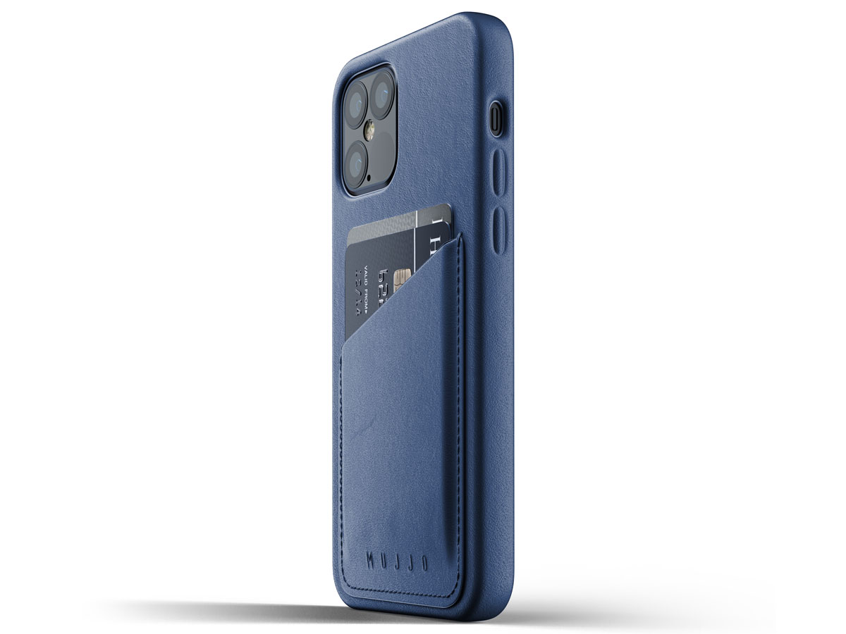 Mujjo Full Leather Wallet Case Blauw - iPhone 12/12 Pro Hoesje Leer