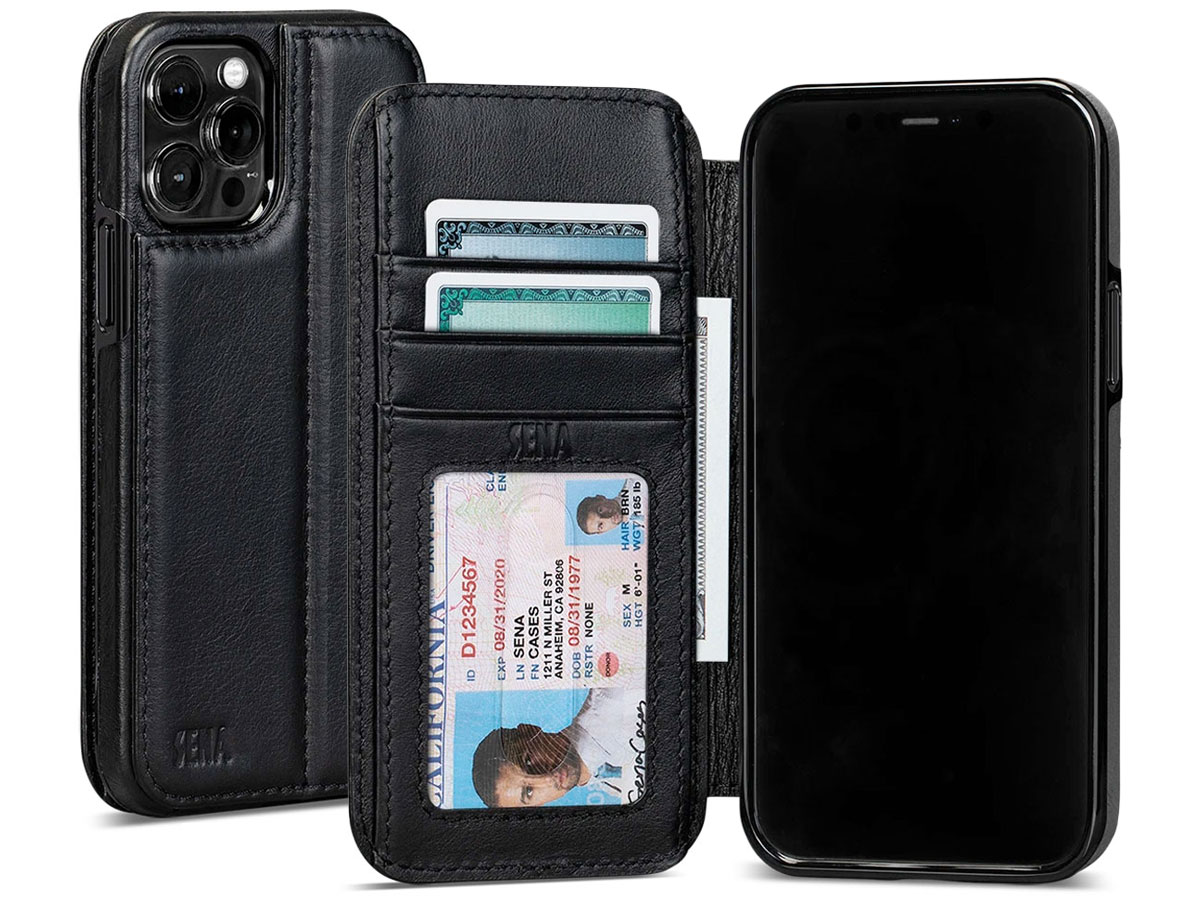 Sena Walletbook Zwart - iPhone 12/12 Pro Hoesje Leer