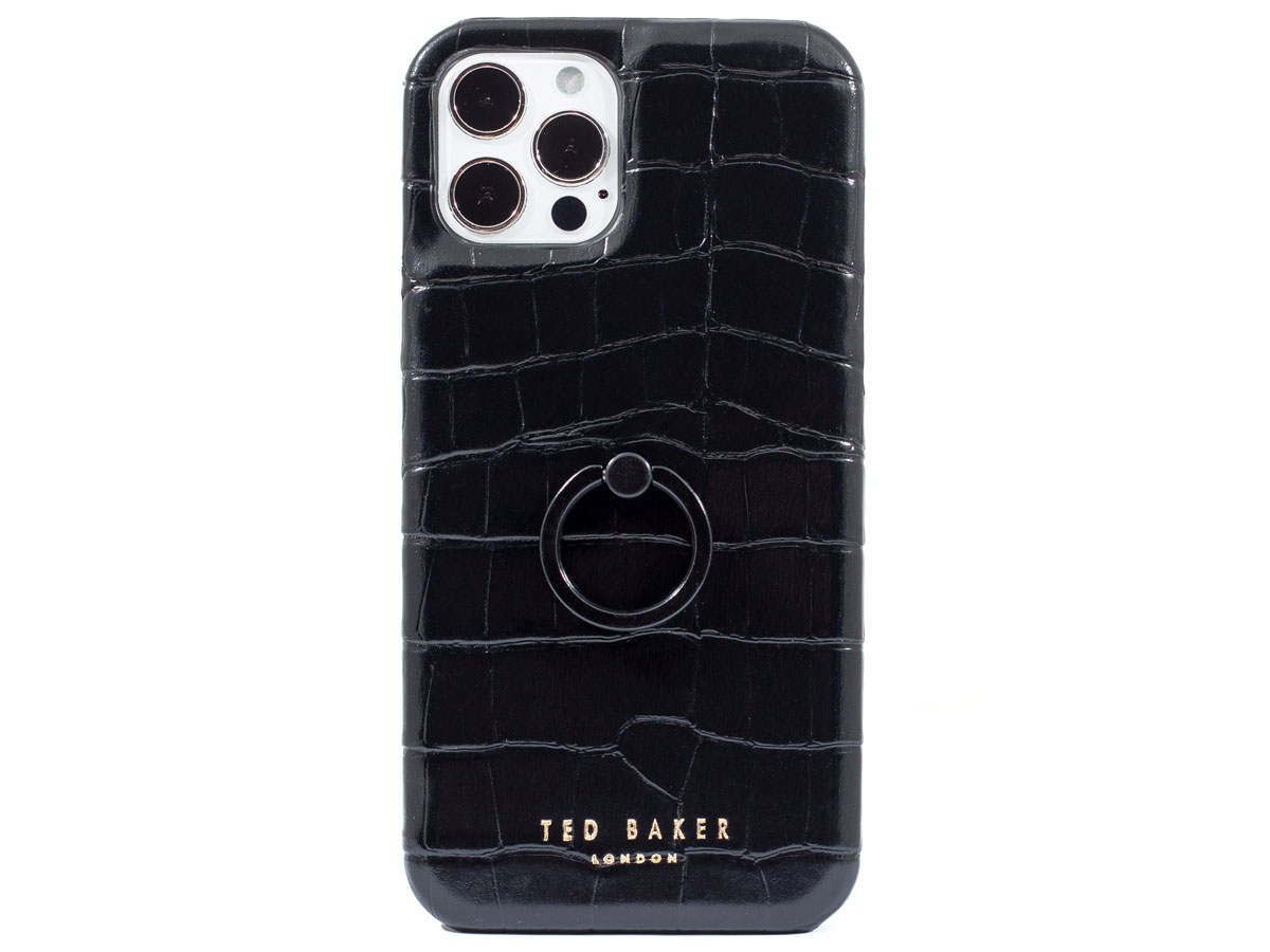 Ted Baker Croco Fingerloop Case Zwart - iPhone 12/12 Pro Hoesje