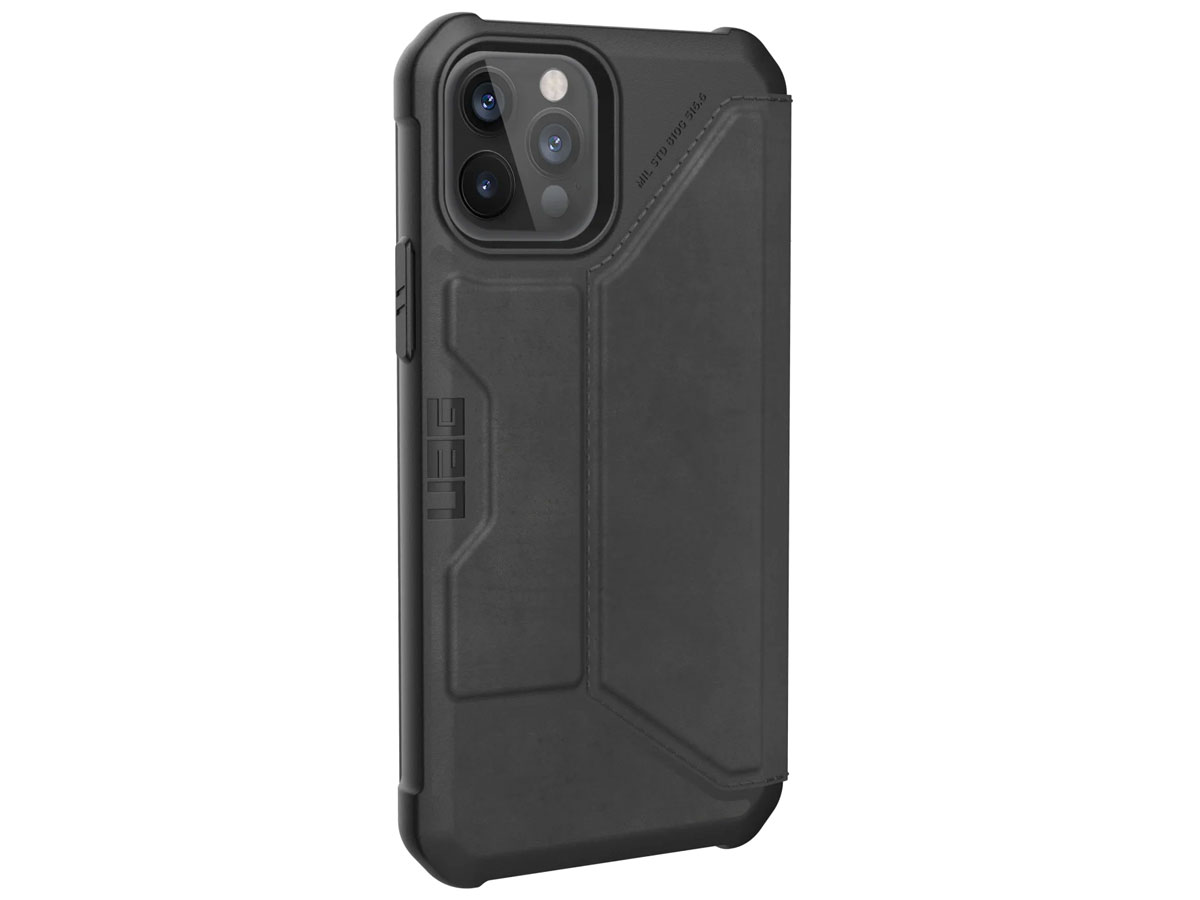 Urban Armor Gear Metropolis Leather Zwart - iPhone 12/12 Pro hoesje