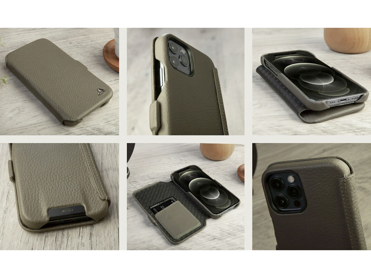 Vaja Folio MagSafe Leather Case Zwart - iPhone 12/12 Pro Hoesje Leer