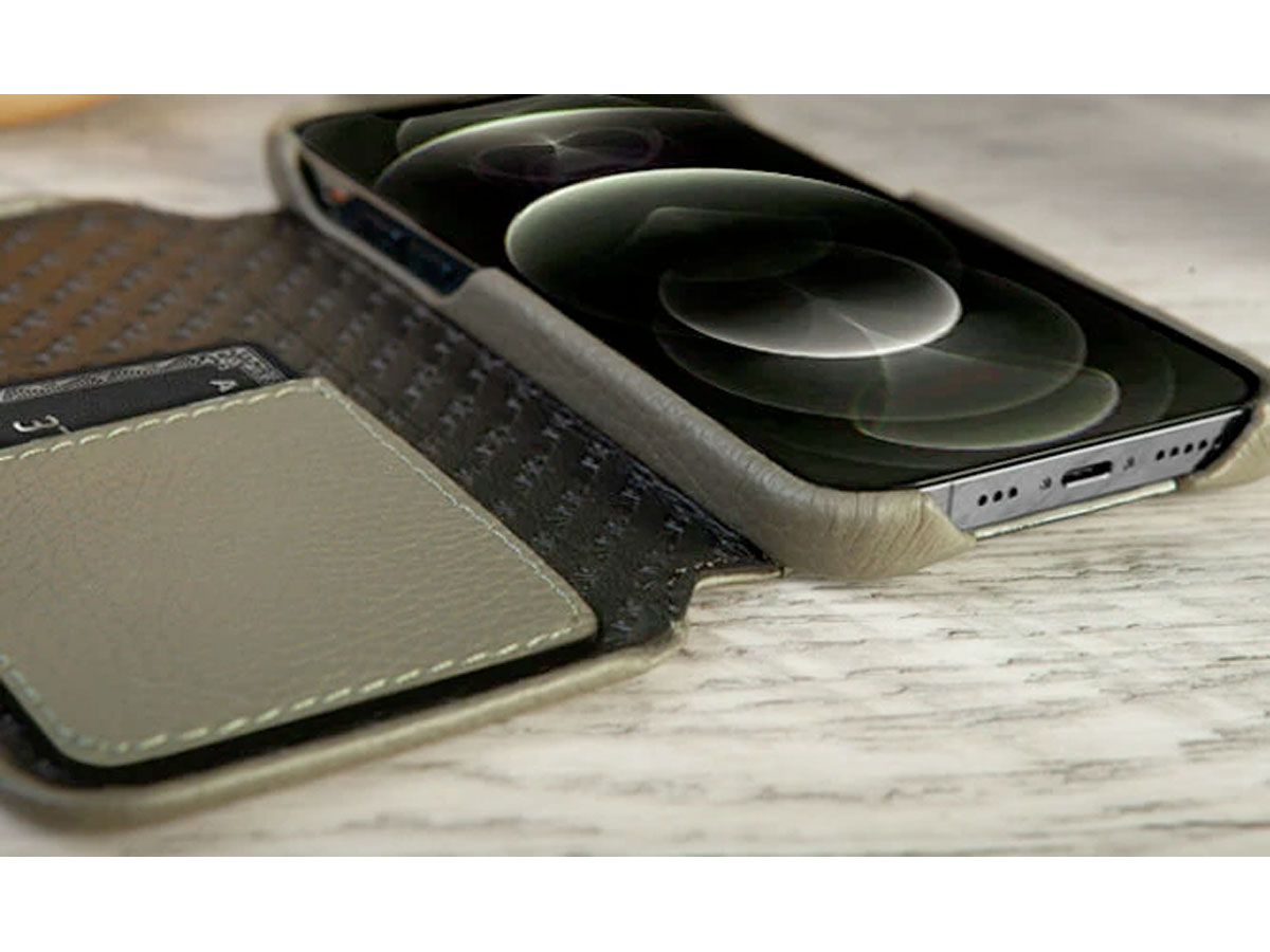 Vaja Folio MagSafe Leather Case Zwart - iPhone 12/12 Pro Hoesje Leer