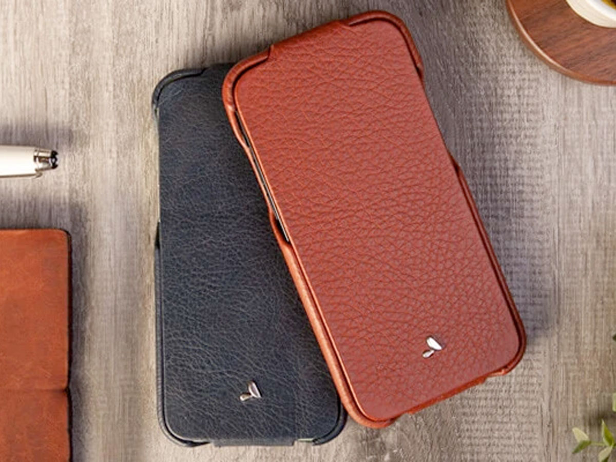 Vaja Top MagSafe Leather Flipcase Cognac - iPhone 12/12 Pro Hoesje Leer