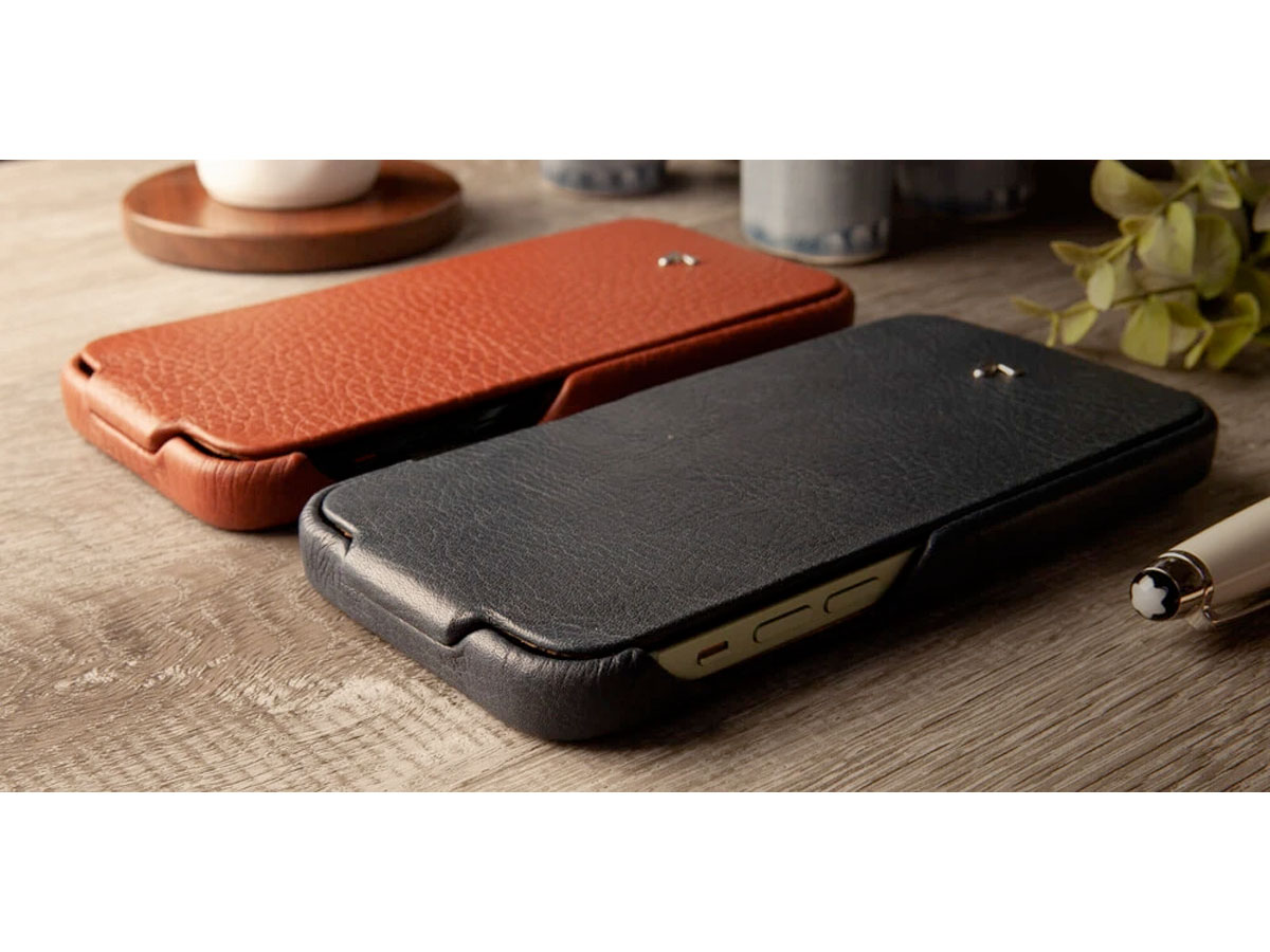 Vaja Top MagSafe Leather Flipcase Zwart - iPhone 12/12 Pro Hoesje Leer