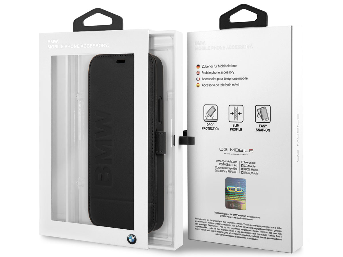 BMW Signature Bookcase Zwart Leer - iPhone 12 Pro Max hoesje