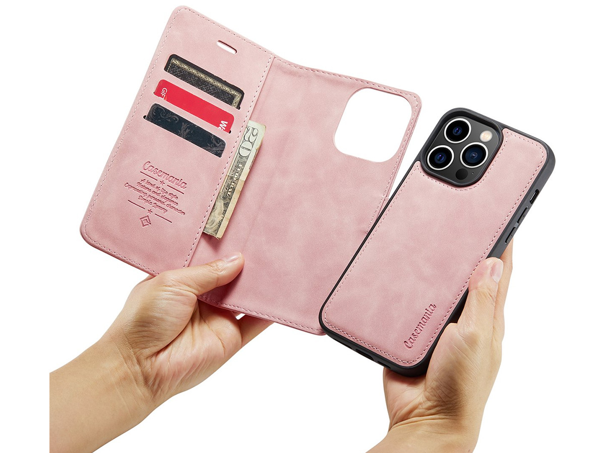 CaseMania 2in1 Magnetic Bookcase Roze - iPhone 12 Pro Max Hoesje