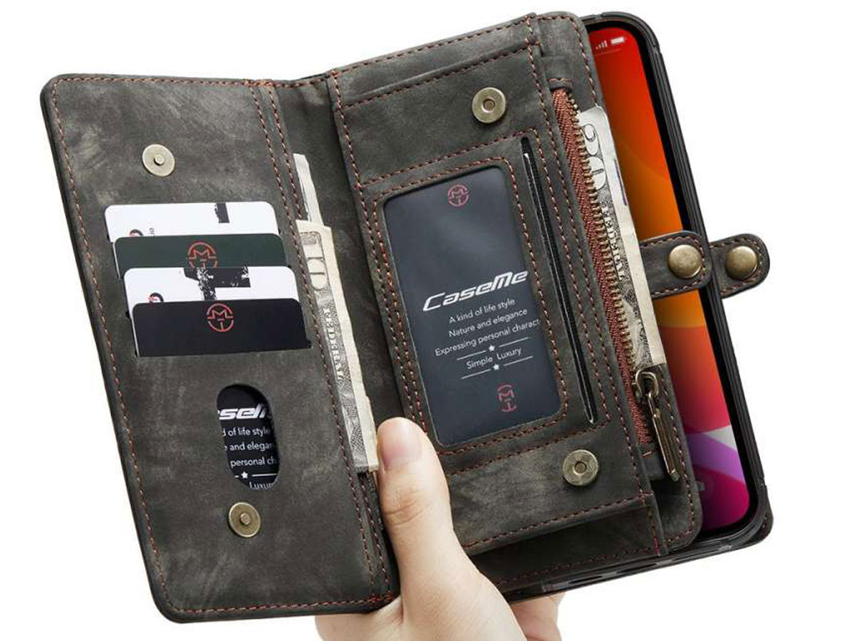 CaseMe 2in1 Wallet Case met Ritsvak Zwart - iPhone 12 Pro Max Hoesje