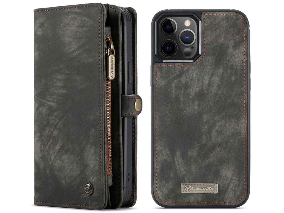 CaseMe 2in1 Wallet Case met Ritsvak Zwart - iPhone 12 Pro Max Hoesje