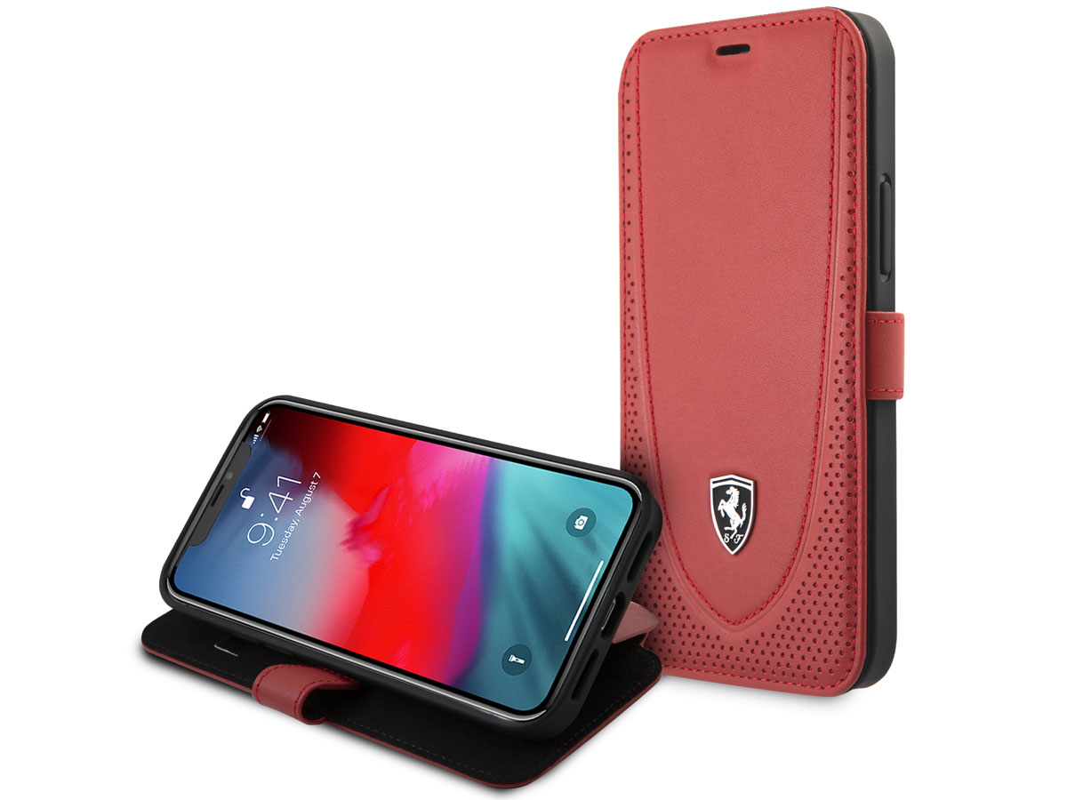 Ferrari Off Track Perforated Leather Bookcase Rood - iPhone 12 Pro Max Hoesje