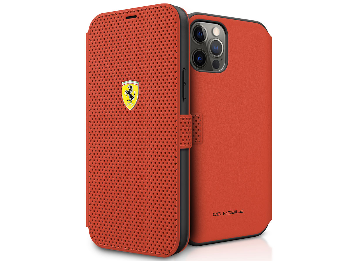 Ferrari On Track Perforated Bookcase Rood - iPhone 12 Pro Max Hoesje