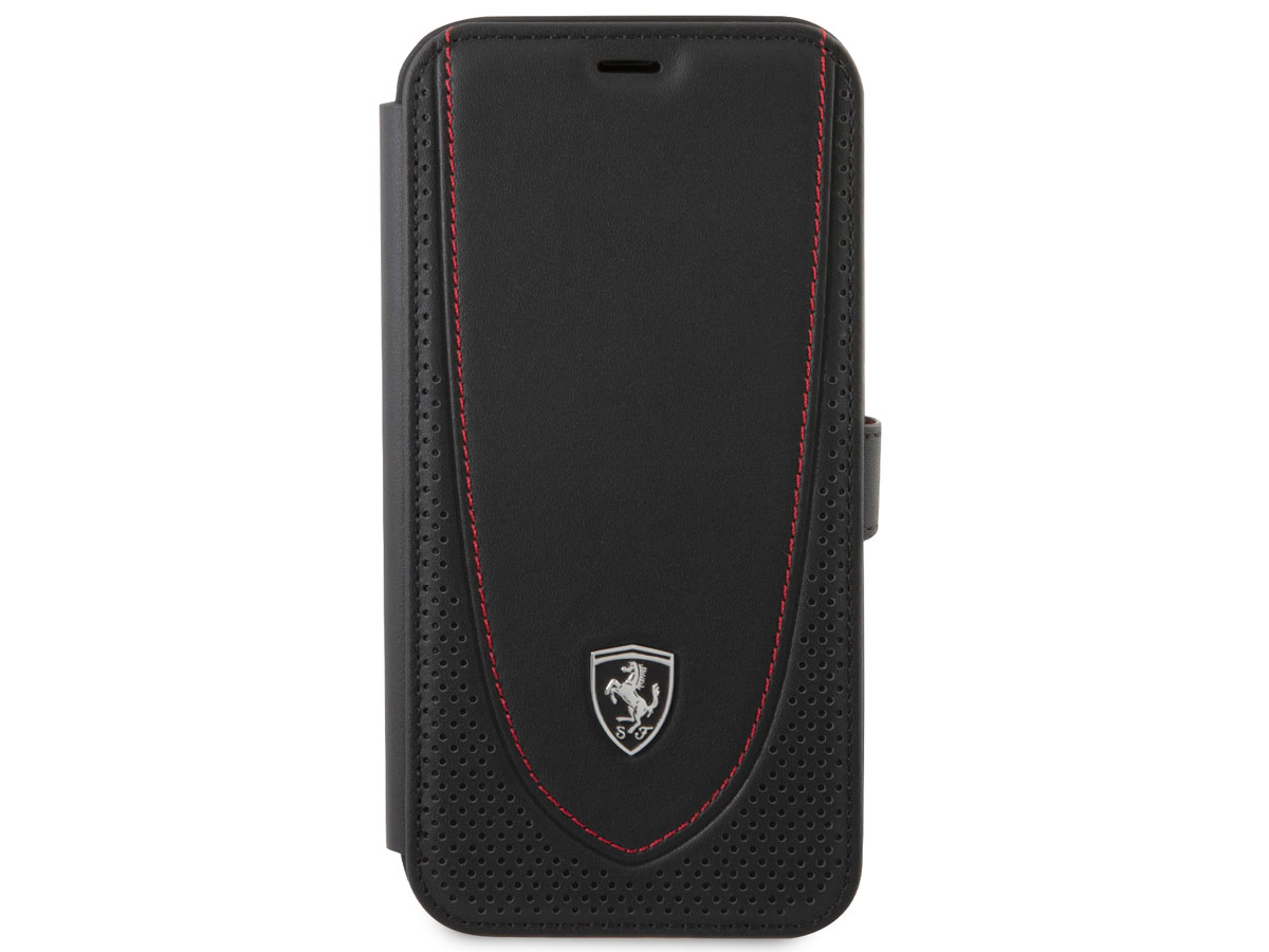 Ferrari Off Track Perforated Leather Bookcase Zwart - iPhone 12 Pro Max Hoesje