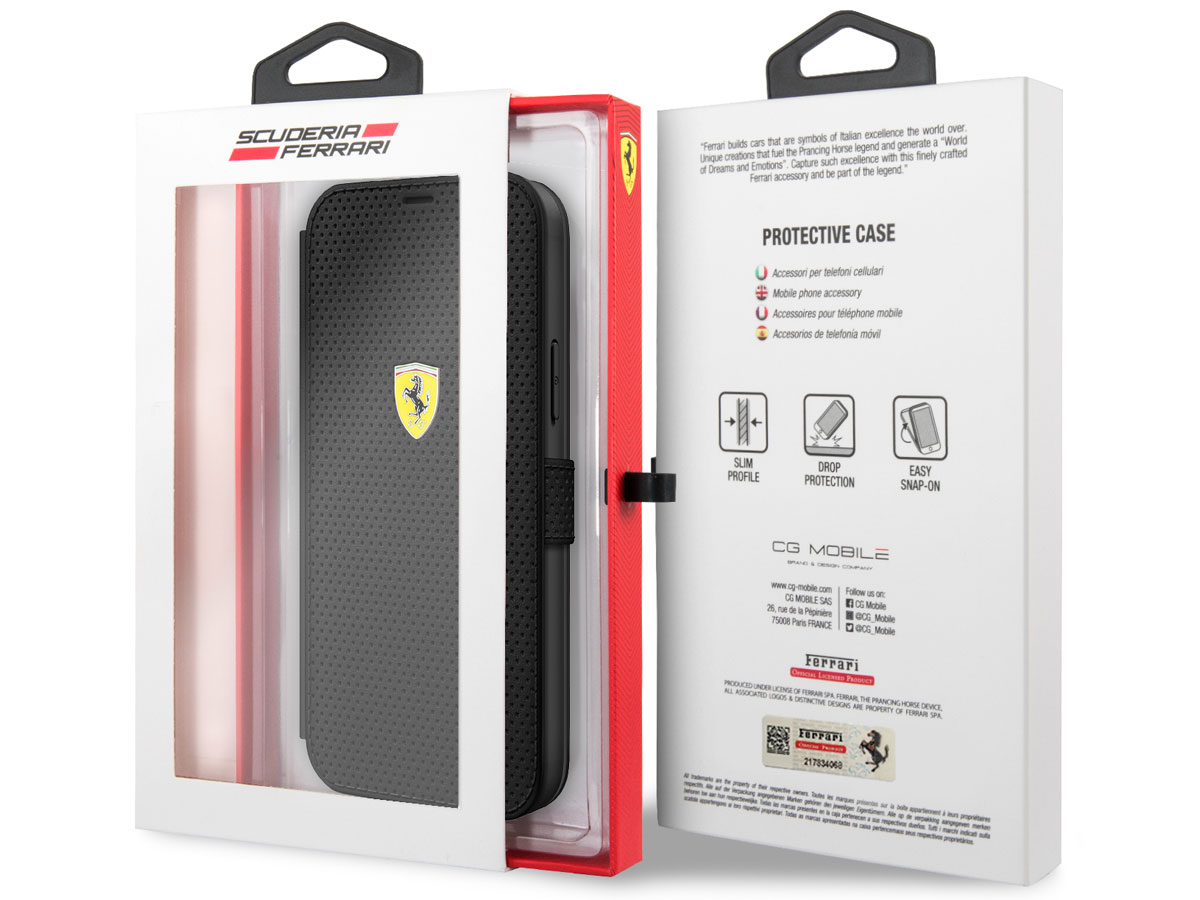 Ferrari On Track Perforated Bookcase Zwart - iPhone 12 Pro Max Hoesje